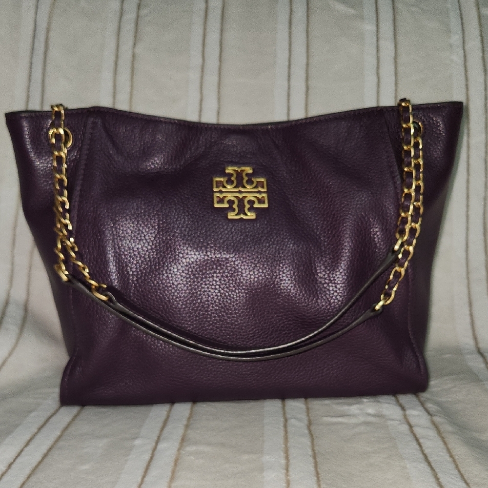 Tory Burch Purple Leather Shoulder Bag with Gold Chain